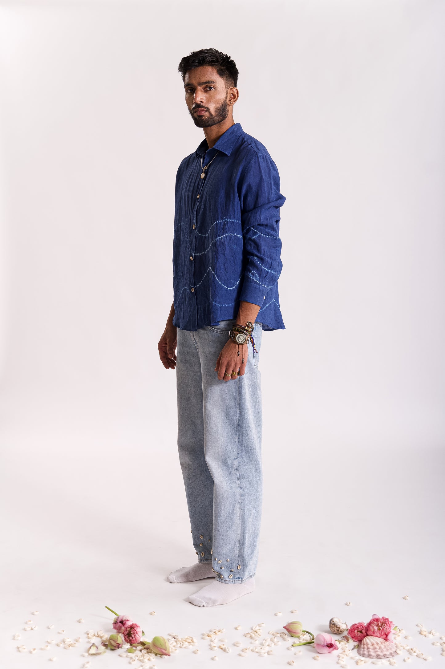 Tarang Linen Shibori Shirt - Indigo