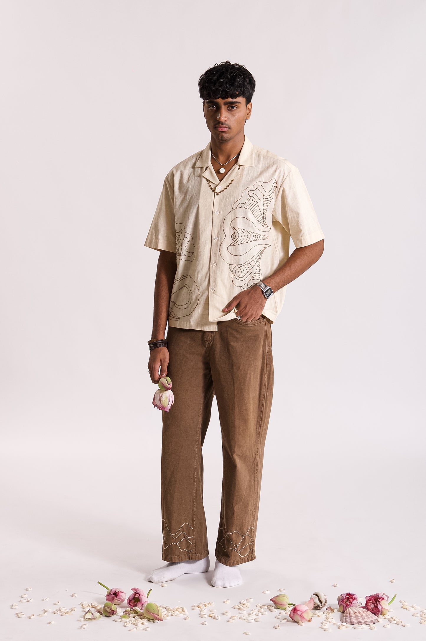 Lehar Embroidered Denim - Brown
