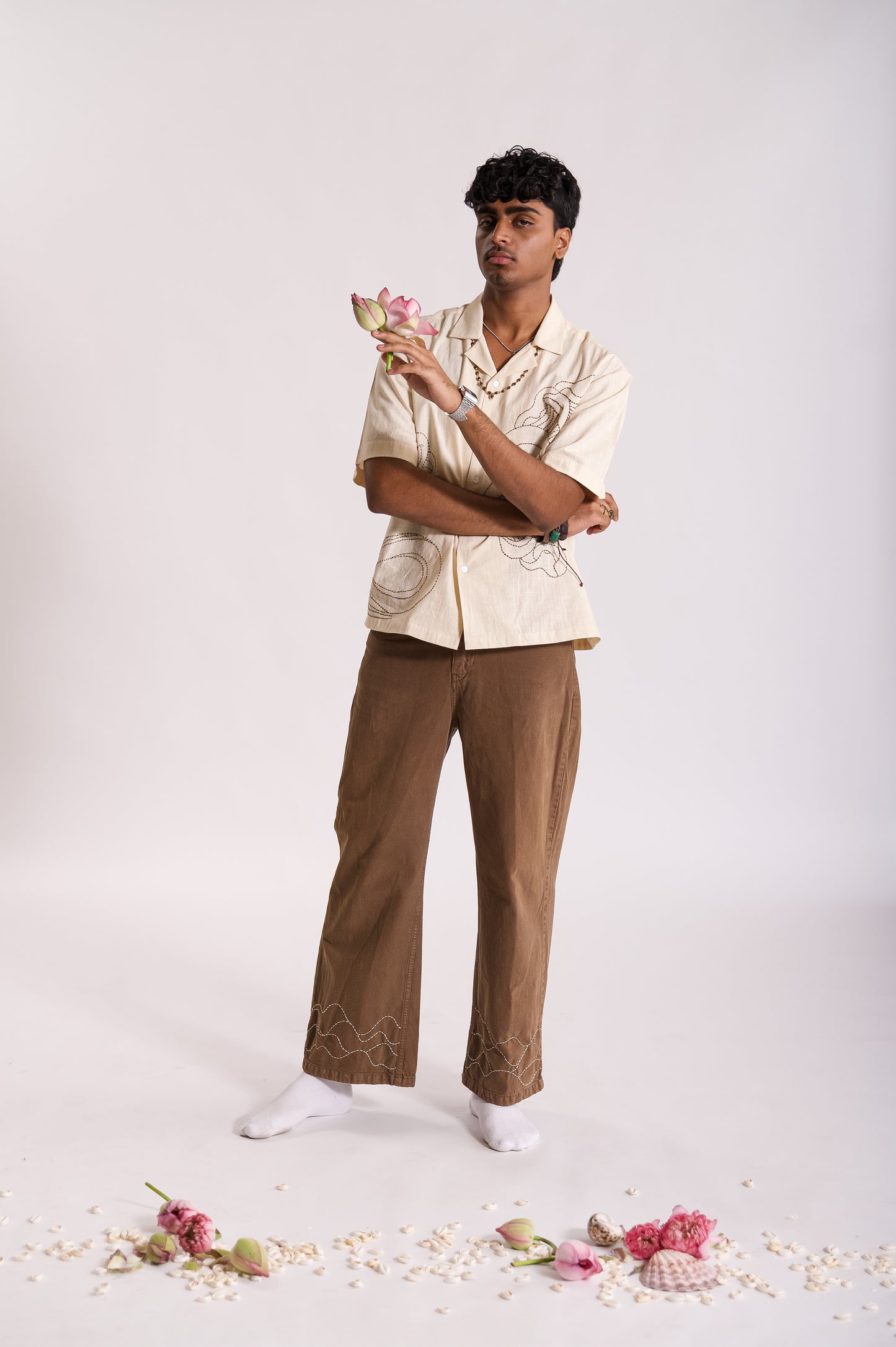 Lehar Embroidered Denim - Brown