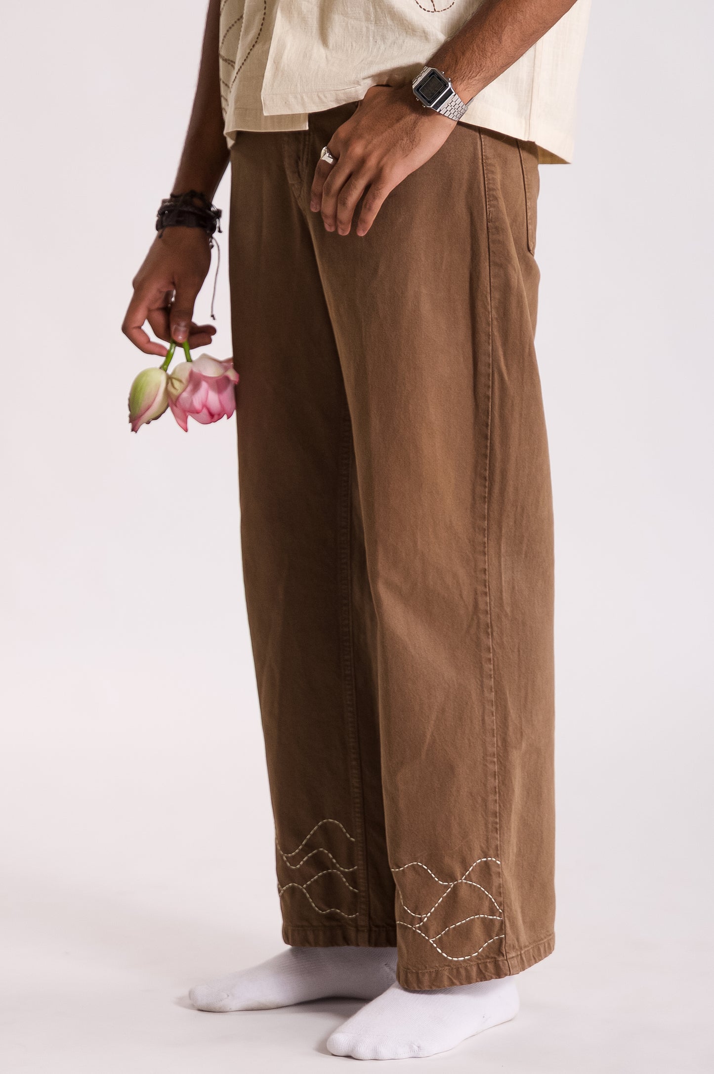 Lehar Embroidered Denim - Brown