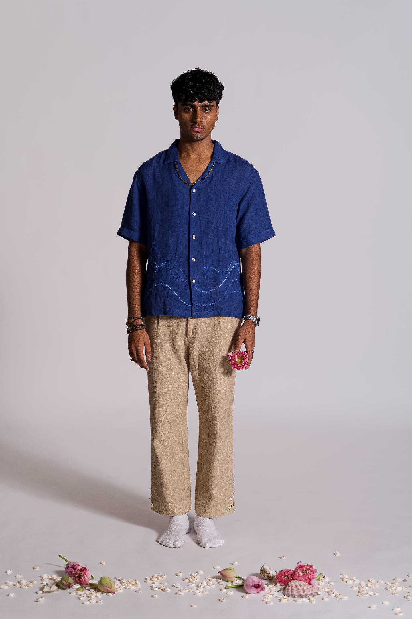 Chandra Lehar Linen Shibori Shirt-Indigo