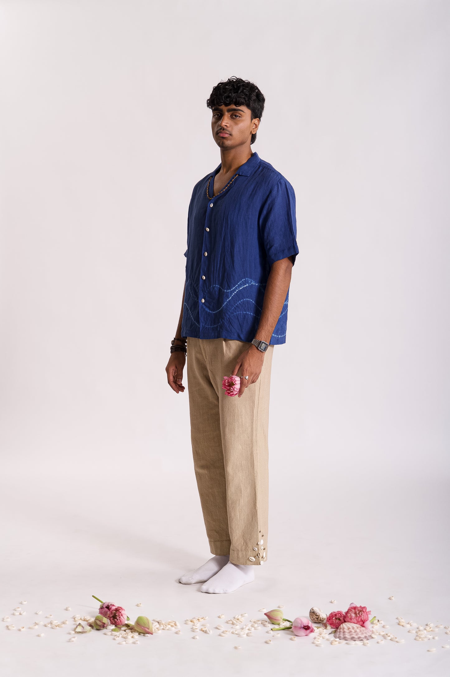 Chandra Lehar Linen Shibori Shirt-Indigo