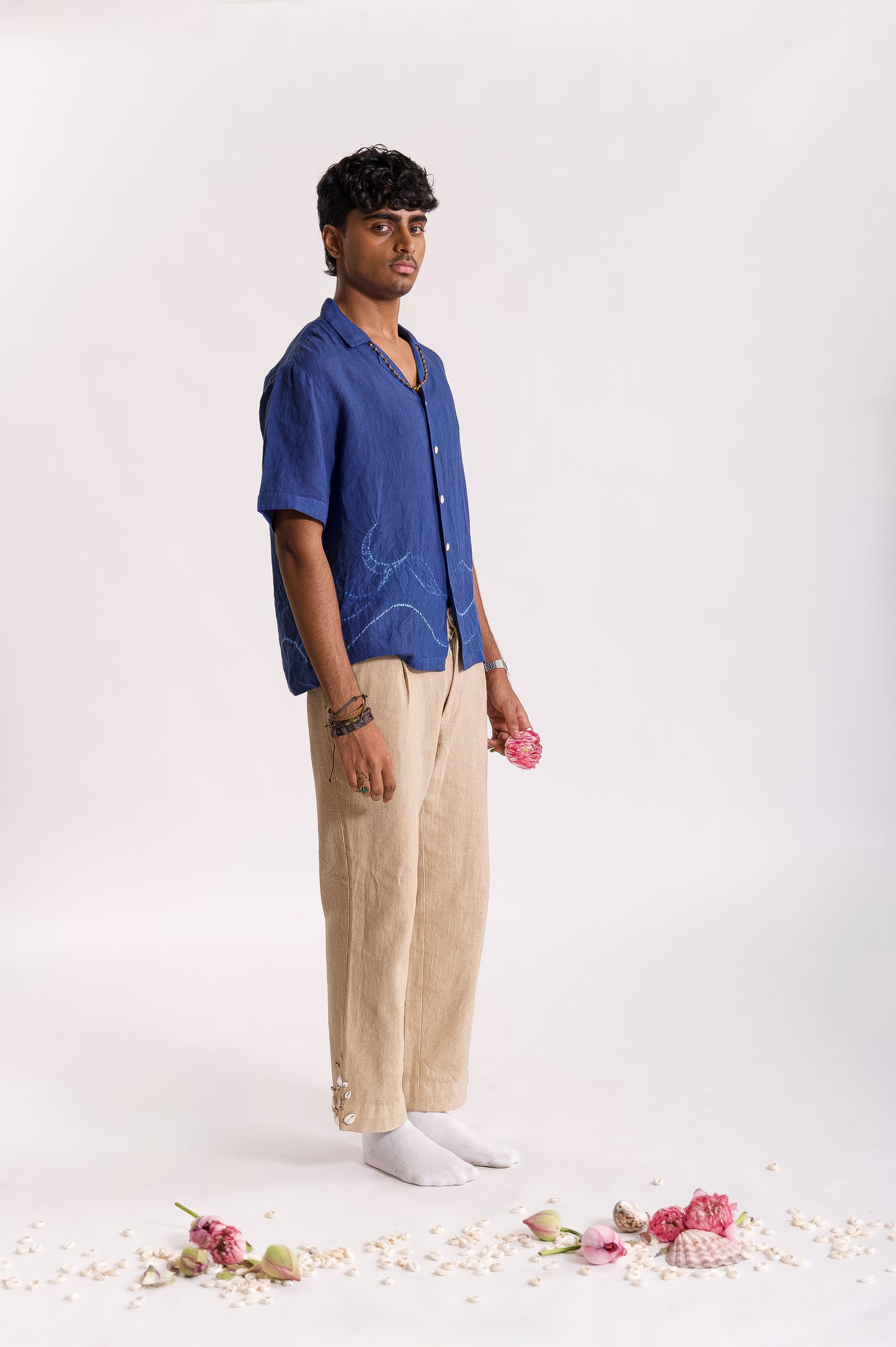 Chandra Lehar Linen Shibori Shirt-Indigo