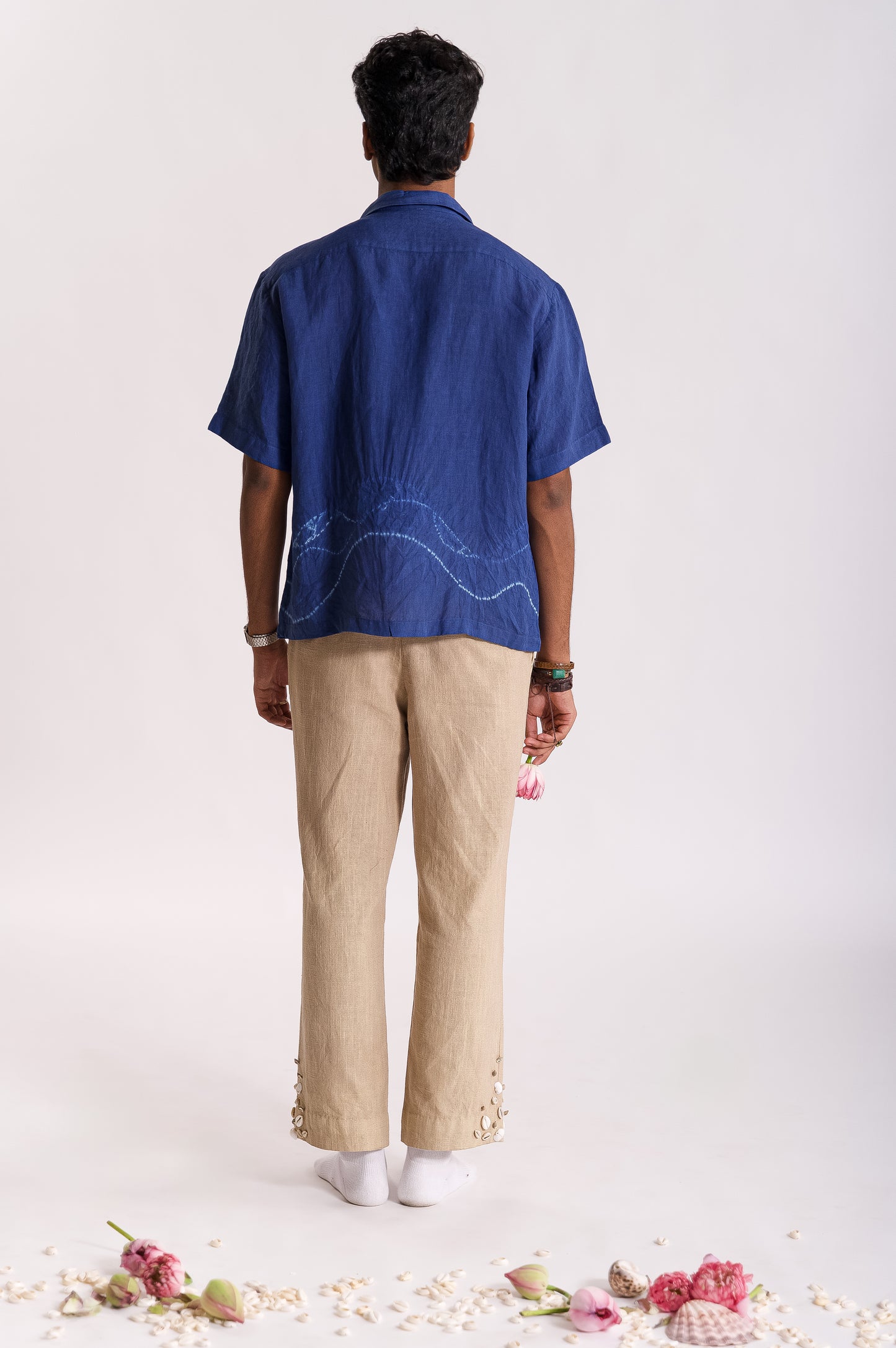 Chandra Lehar Linen Shibori Shirt-Indigo