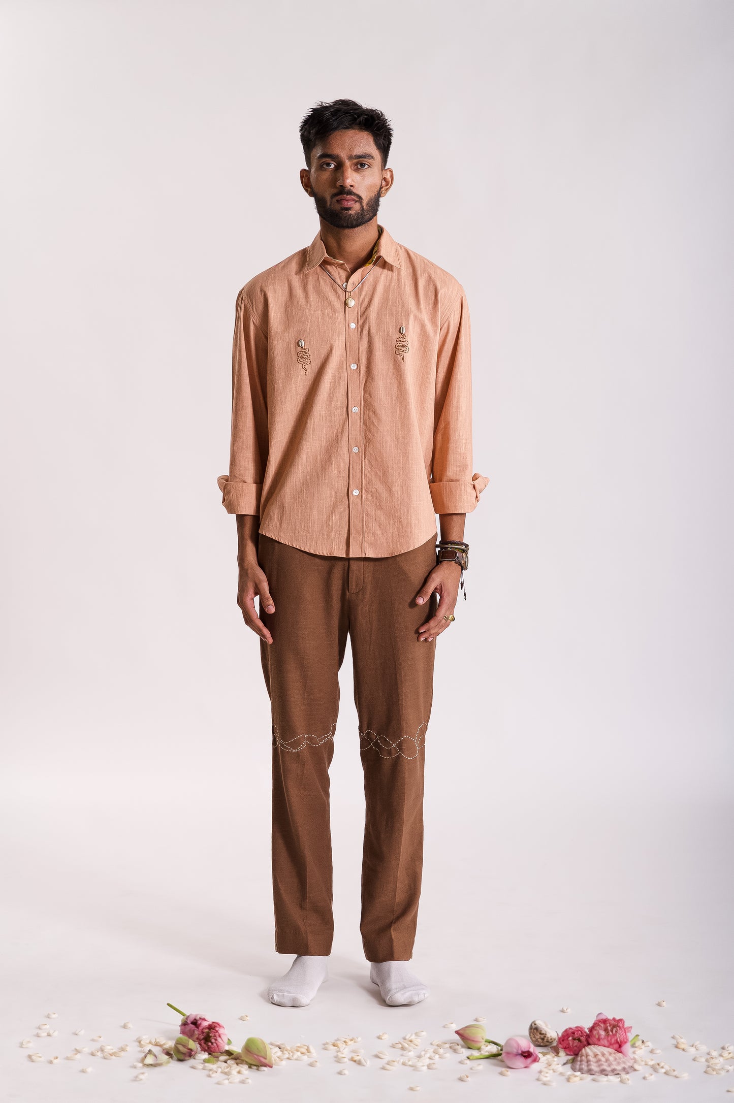 Sarp Embroidered Shirt - Peach