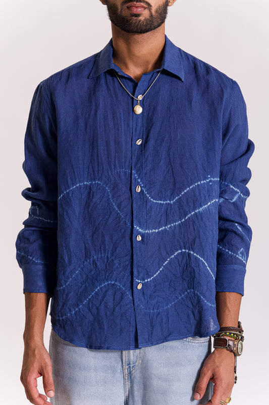 Tarang Linen Shibori Shirt - Indigo