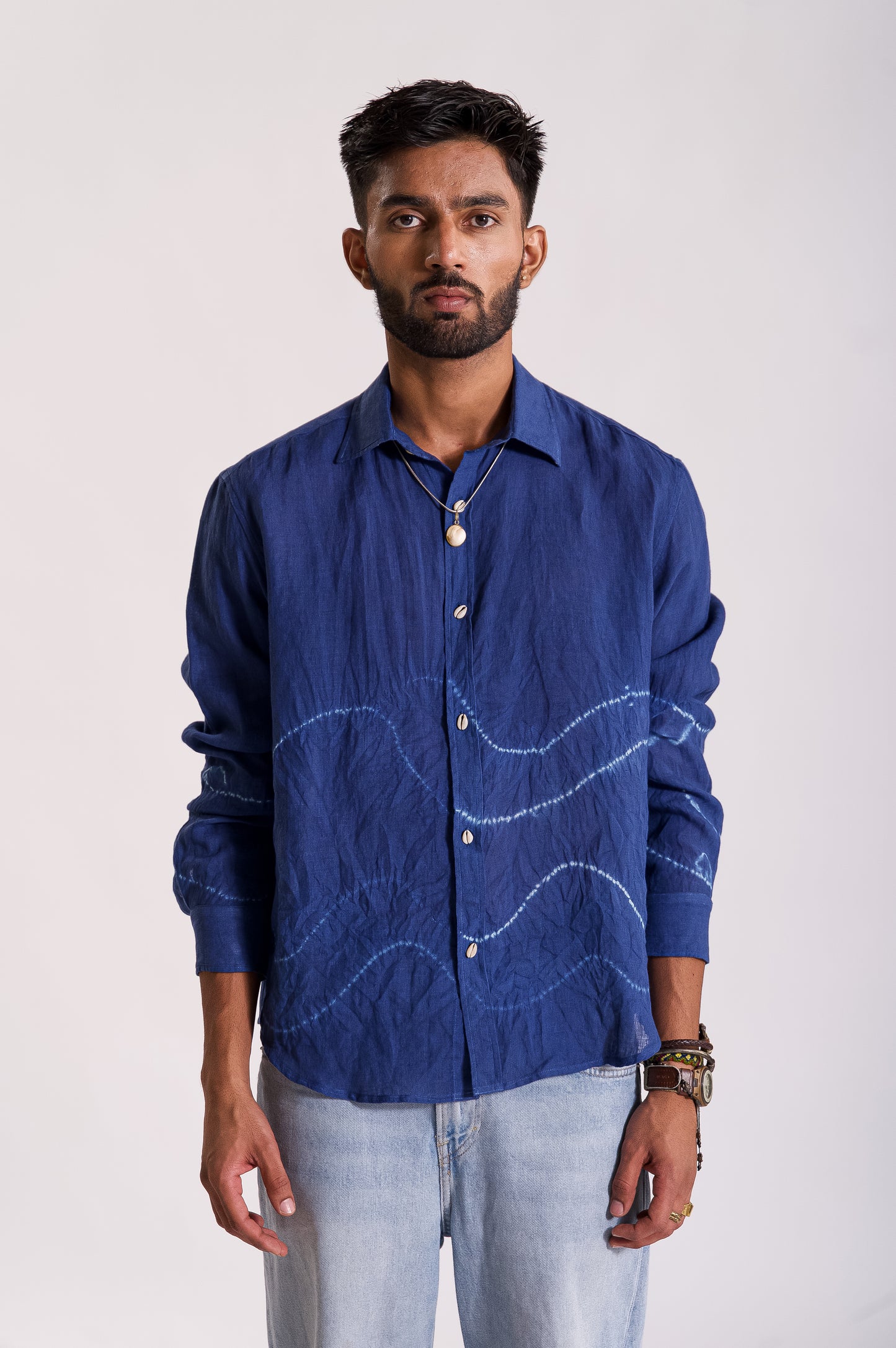 Tarang Linen Shibori Shirt - Indigo