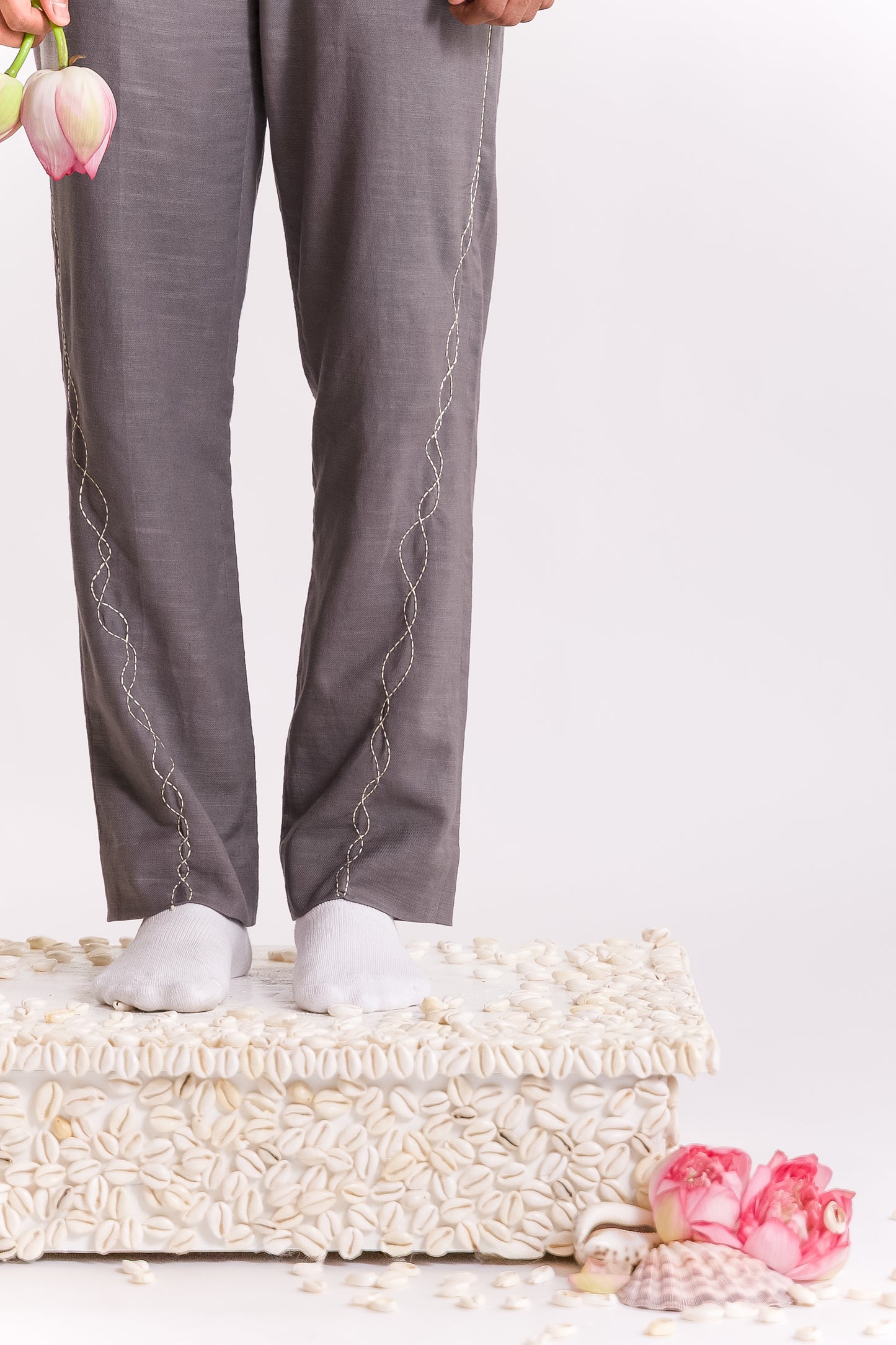 Lehar Embroidered Trouser - Grey