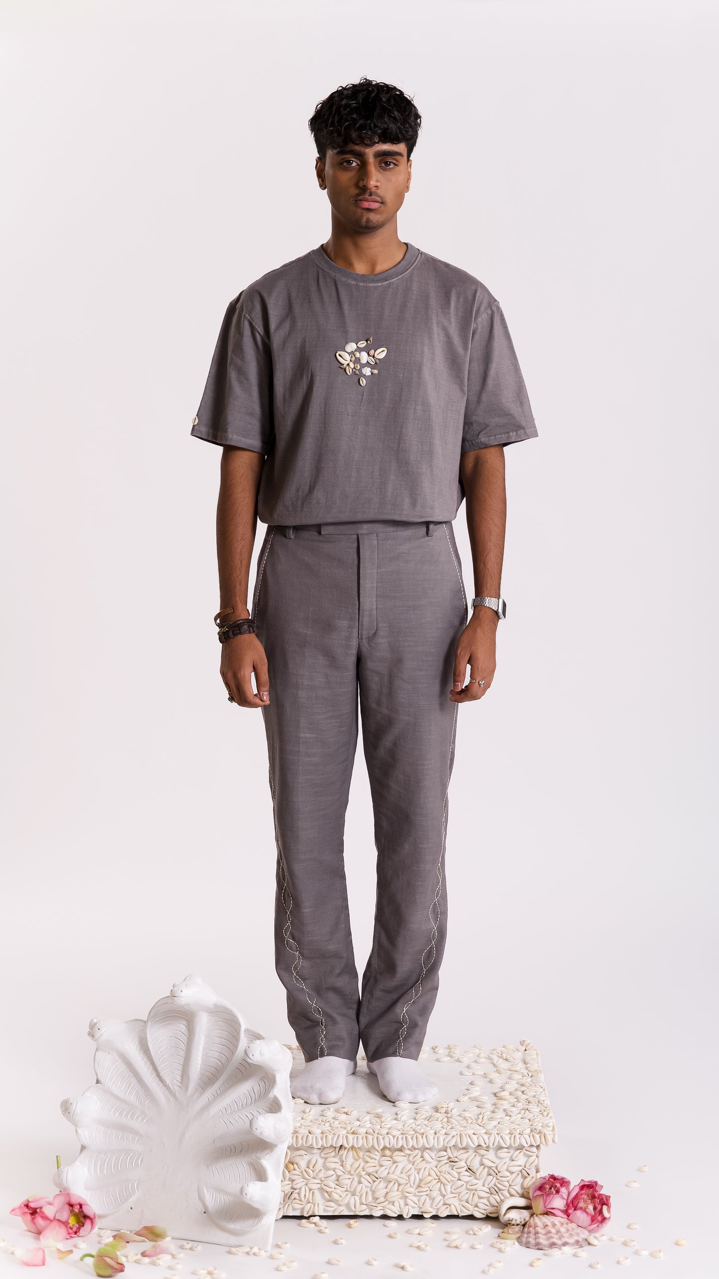 Ratna Embroidered T-shirt-Grey