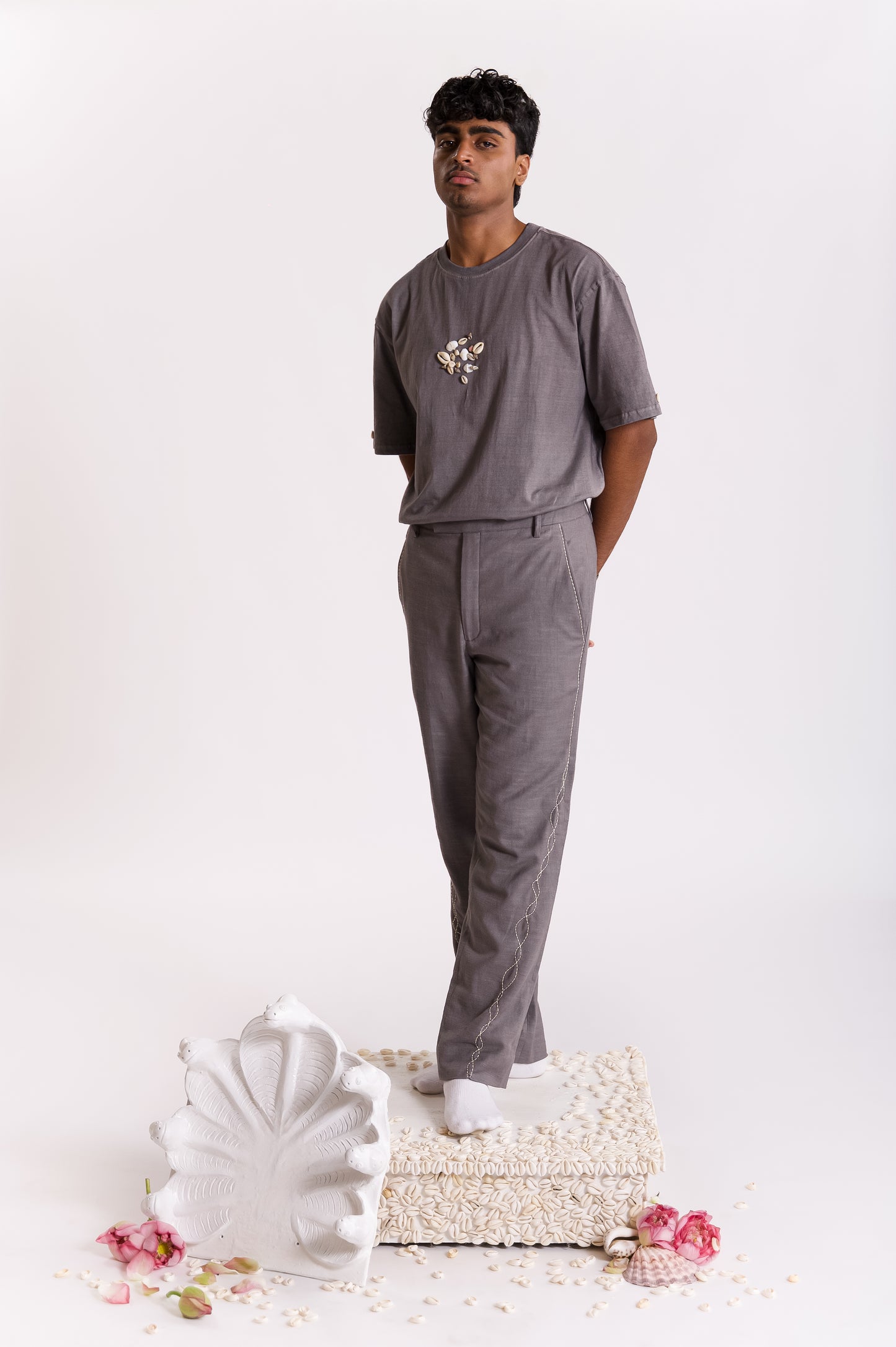 Ratna Embroidered T-shirt-Grey