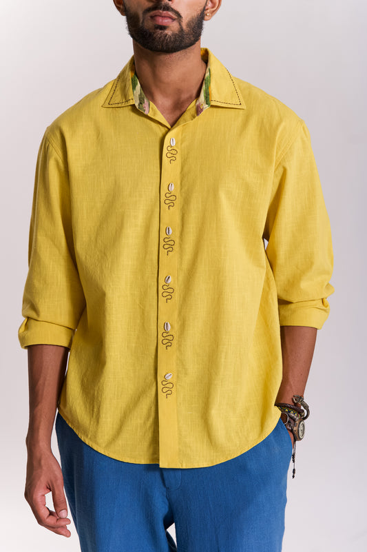 Multi Serpent Embroidered Shirt - Yellow