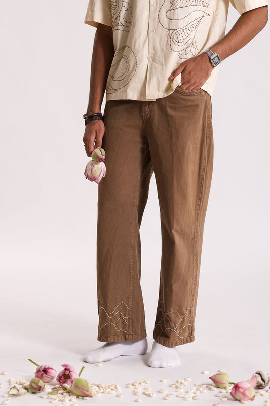 Lehar Embroidered Denim - Brown