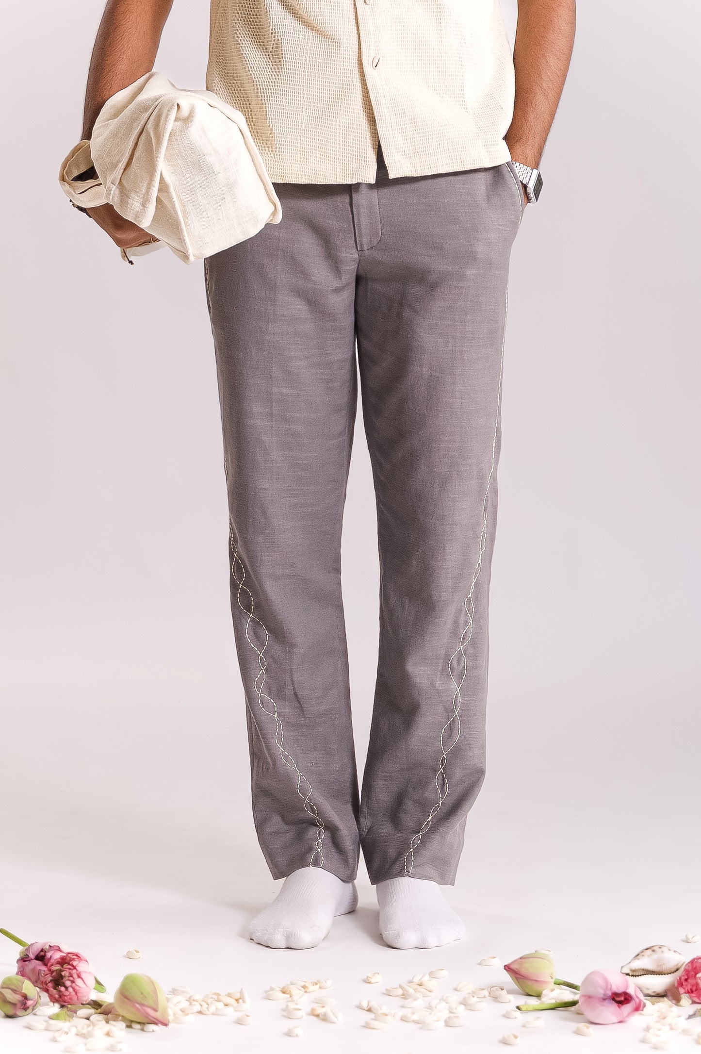 Lehar Embroidered Trouser - Grey