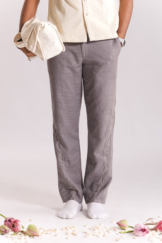 Lehar Embroidered Trouser - Grey