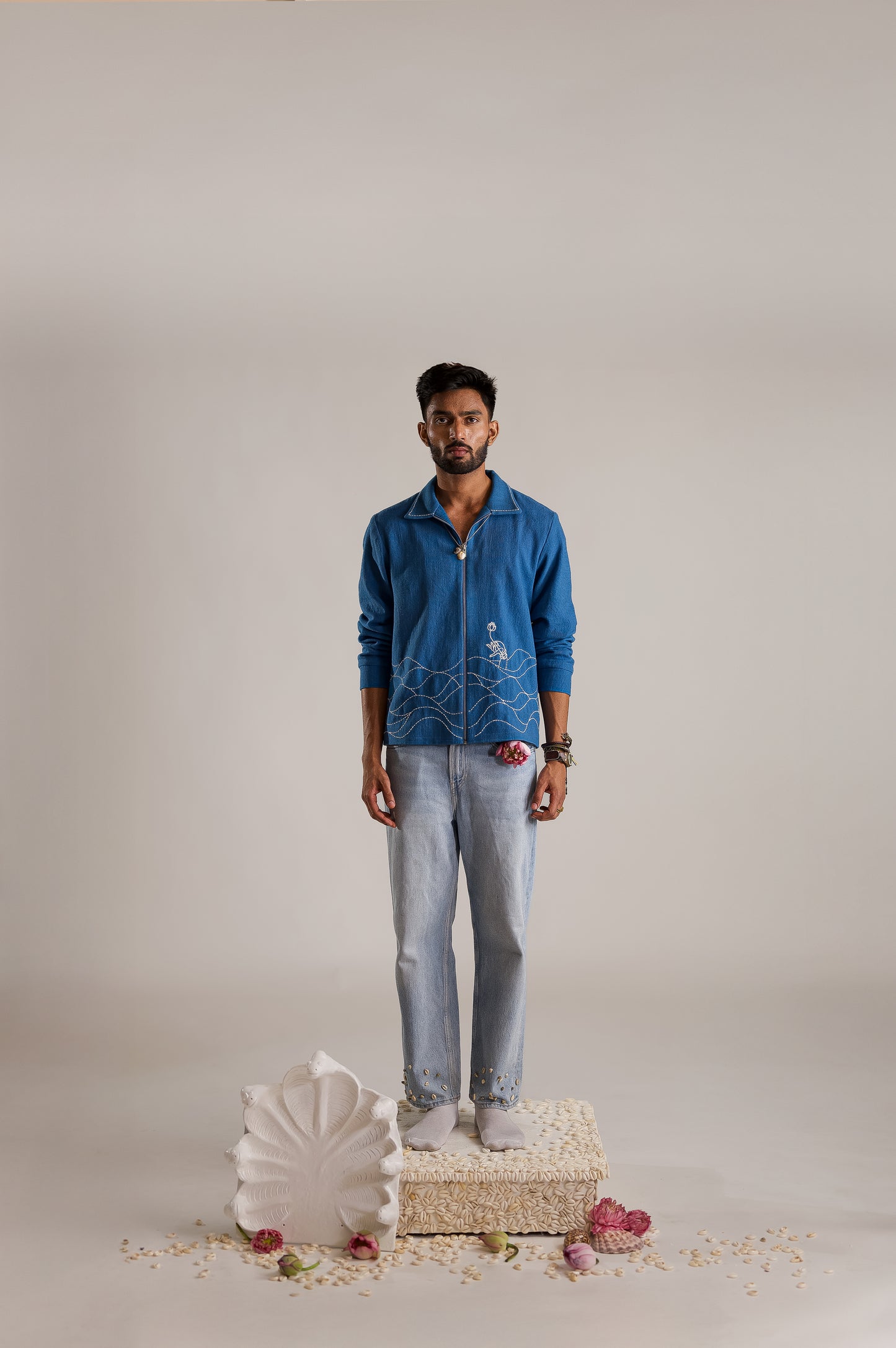 Lakshmi Hand Embroidered Jacket - Blue
