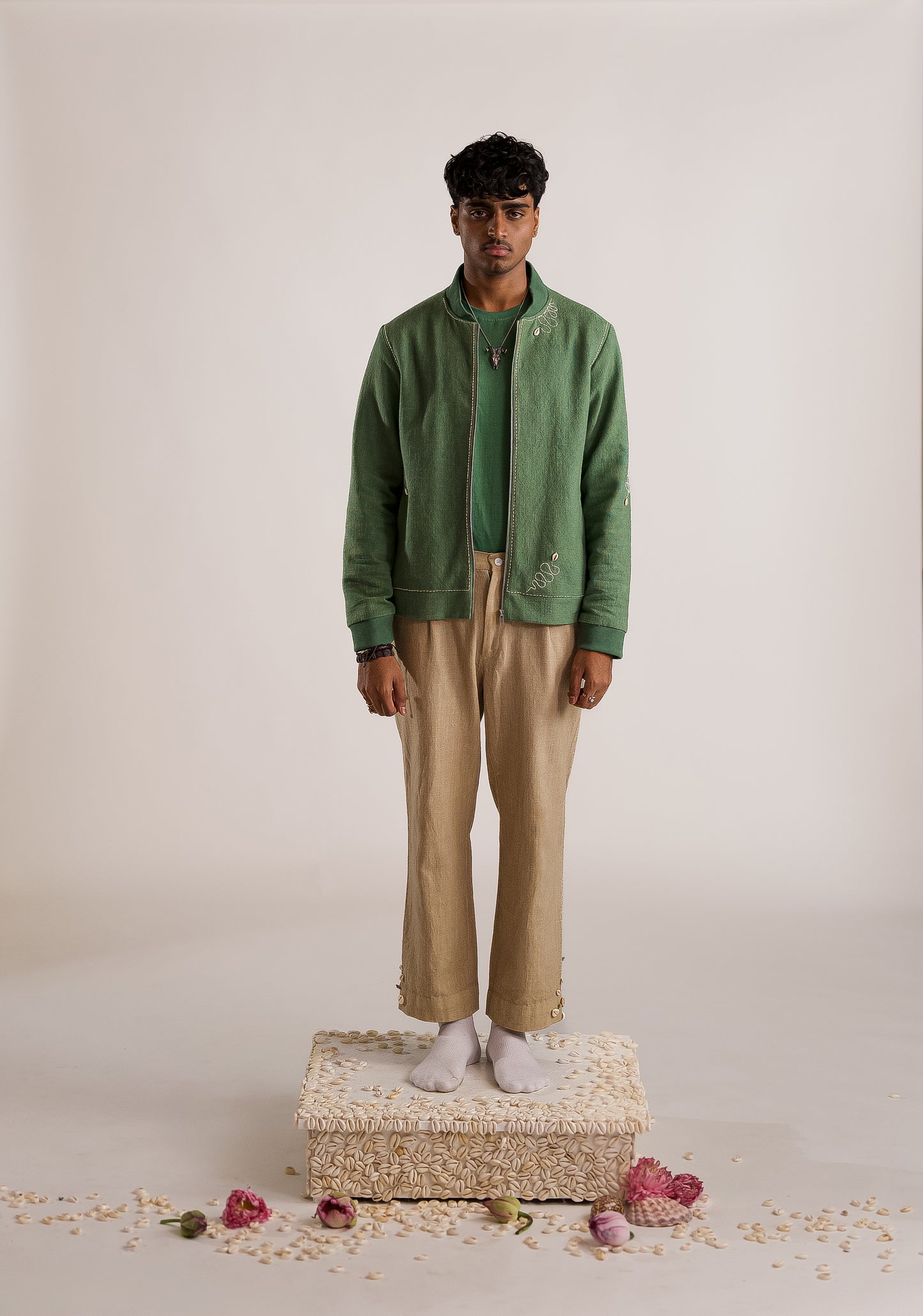 Multi Serpent Embroidered Bomber - Green