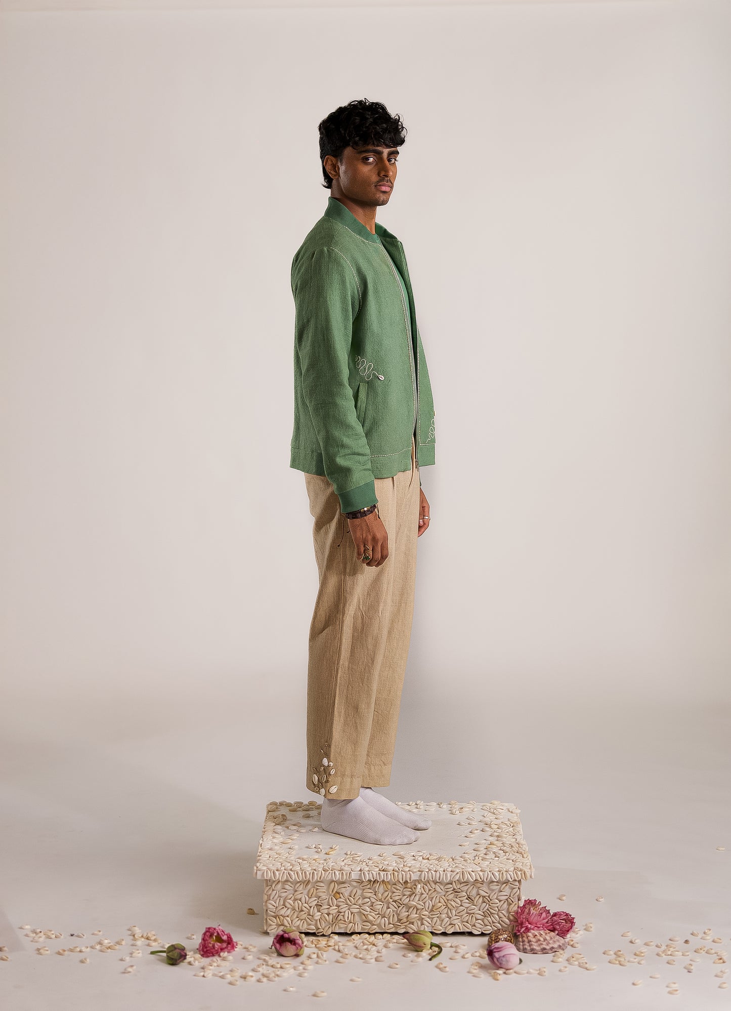 Multi Serpent Embroidered Bomber - Green