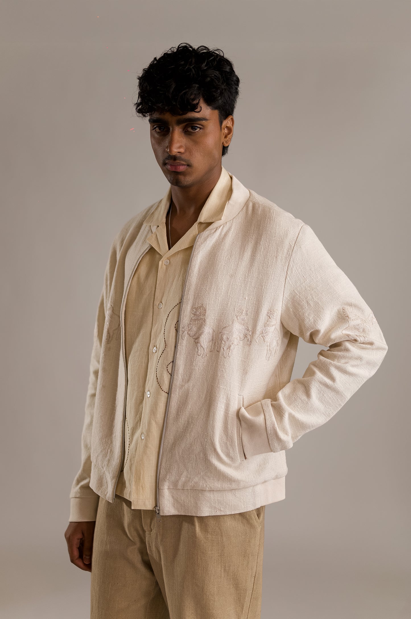 Kaamdhenu Embroidered Bomber - OW