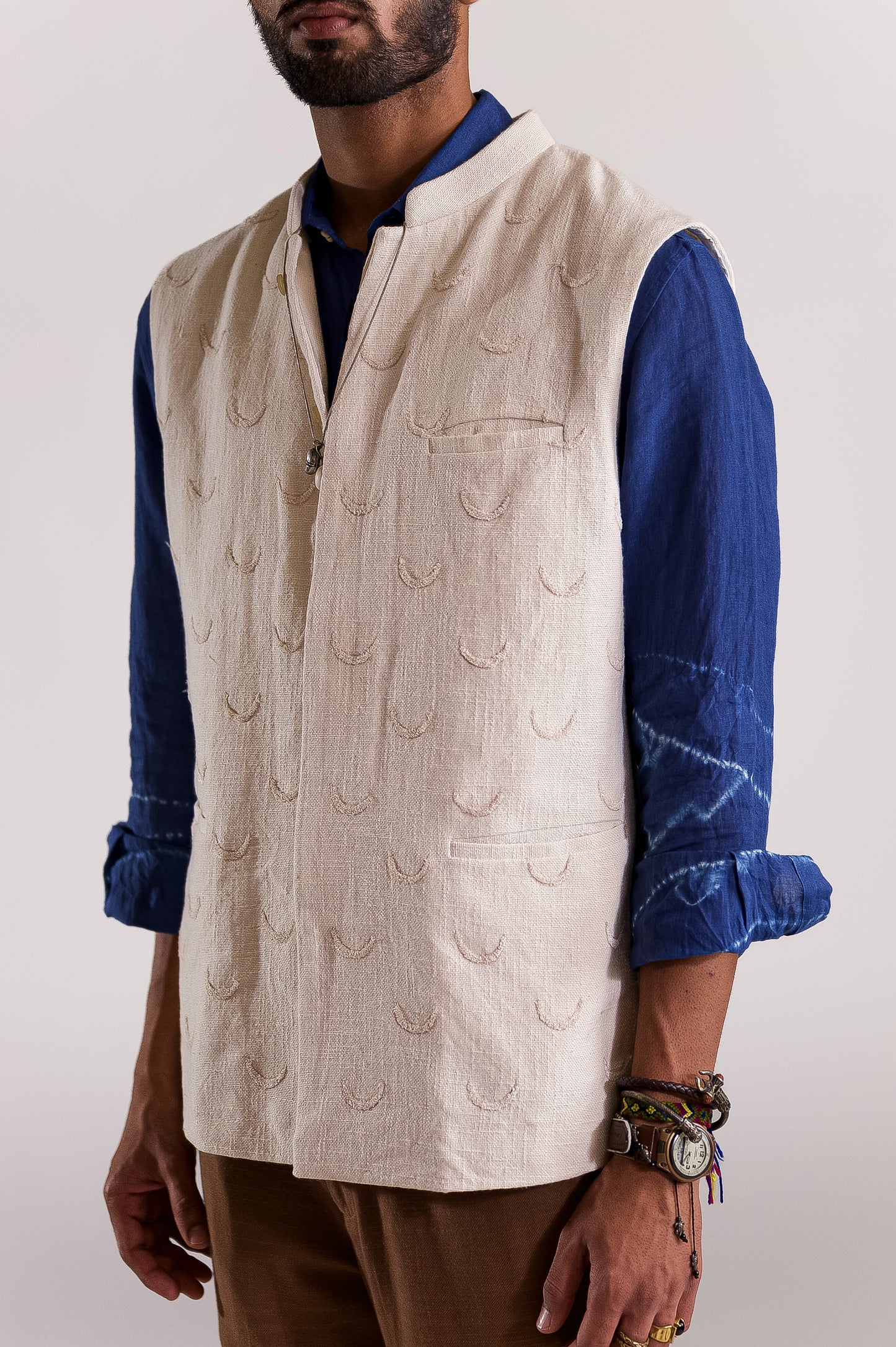 Chandra Embroidered Nehru Jacket - OW
