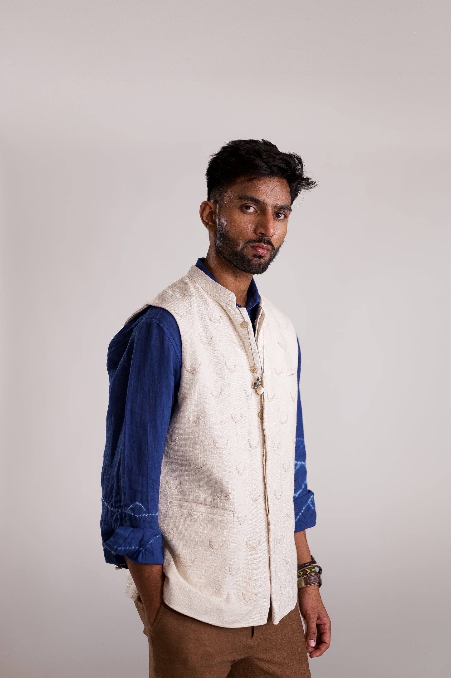 Chandra Embroidered Nehru Jacket - OW
