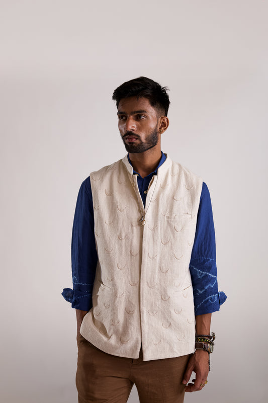 Chandra Embroidered Nehru Jacket - OW